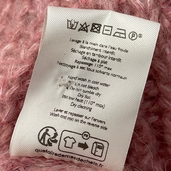 Sezane Emile Cardigan Mottled Pink Alpaca Wool Slightly Puffed Sleeves Medium - Picture 9 of 11